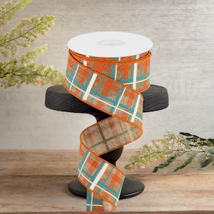 1.5in Printed Plaid on Royal: Tan (10 Yards)