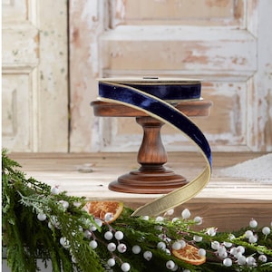1 inch Two Tone Velvet Ribbon: Navy/Gold (10 Yards)