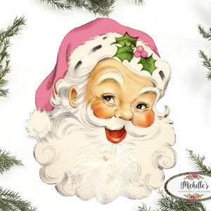 Pink Vintage Santa Face Sign SF1