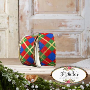 1.5in Georgina Christmas Plaid Ribbon: Red, Blue and Green (10 Yards)