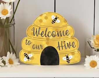 12in Metal Embossed Sign: Welcome To Our Hive