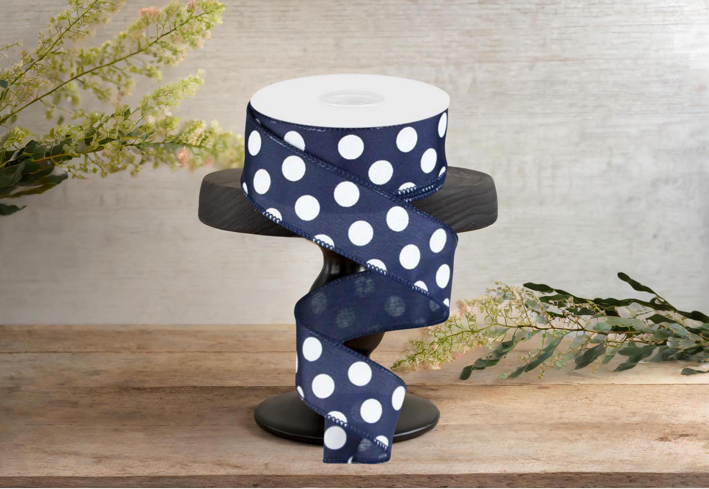 Blueberry Polka Dot Burlap Ribbon - 2.5 Inch X 5 Yards, Wire-Edged For Bows, Spring & Summer Decor - View #2