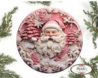 Pink Faux 3D Santa Christmas Sign