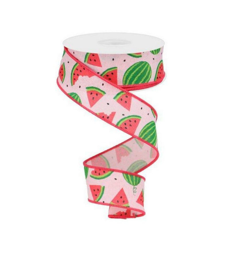 10 Yards 1.5 Watermelon Slices Canvas Ribbon Pale Pink