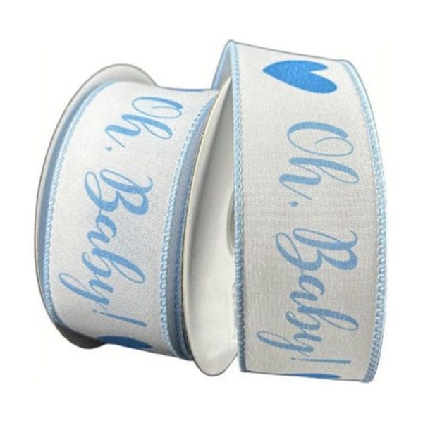 1.5in Oh Baby Boy Ribbon: Blue & White (10 Yards)