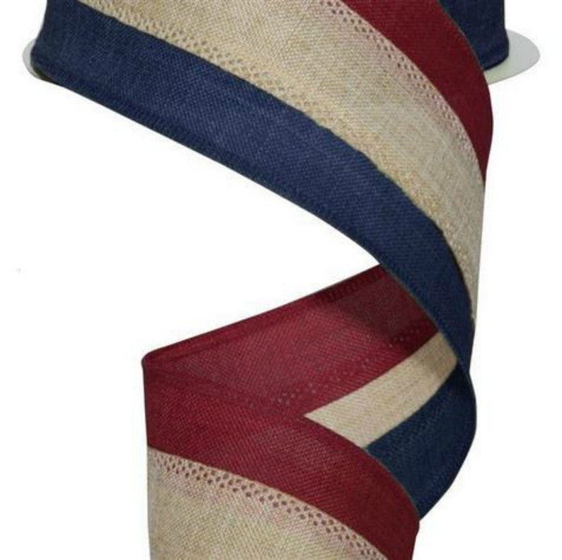 Navy 10 Yards Beige 2.5 Faux Burlap Striped Ribbon: Burgundy