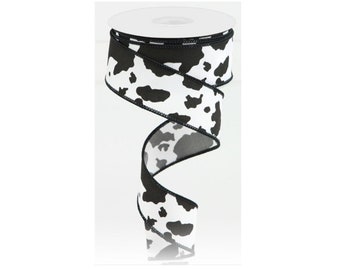 1.5in Cowhide Print Ribbon: Black & White (10 Yards)