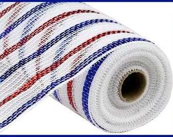 10in Cotton Poly Deco Mesh: Red/White/Blue (10 Yards)