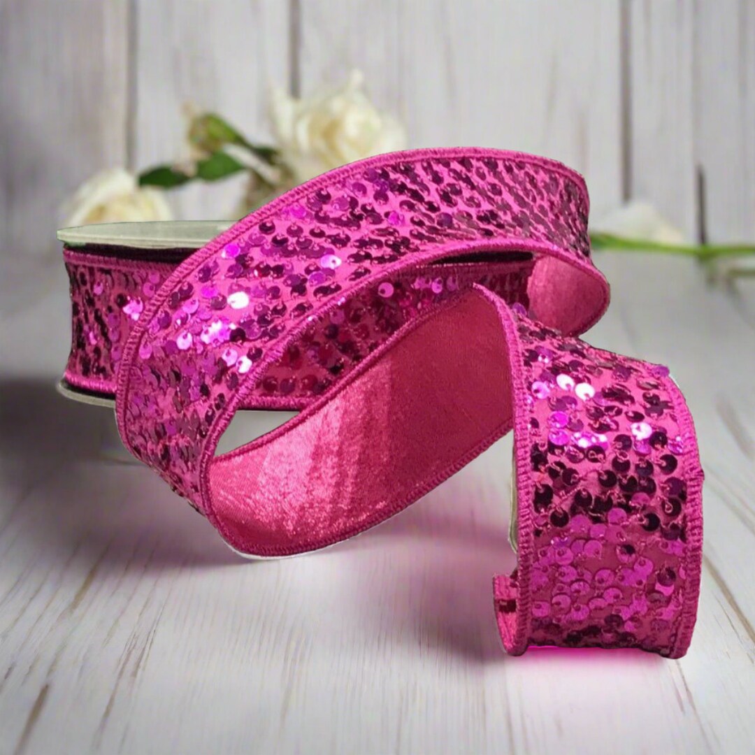 Pink Ribbon Metal 1.5in Metallic Sequin Ribbon: Hot Pink (10 Yards) - Etsy