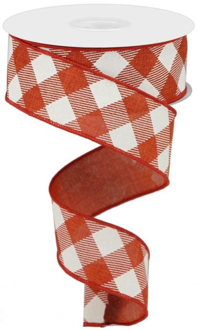 1.5 Diagonal Check On Royal Ribbon 10 Yards Rust /& Ivory