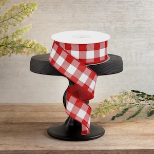 1.5" Plaid Check Ribbon: Red & White (10 Yards)