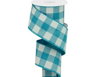 2.5in Large Striped Check Ribbon: Turquoise (10 Yards)