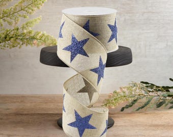 Nastro in tela con stelle glitterate audaci da 2,5 pollici: beige chiaro (10 iarde)