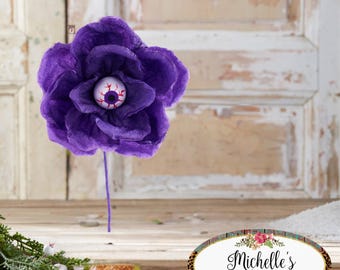 19in Paper Rose Eyeball Stem: Purple