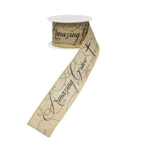 2.5in Amazing Grace Ribbon: Beige & Black (10 Yards)