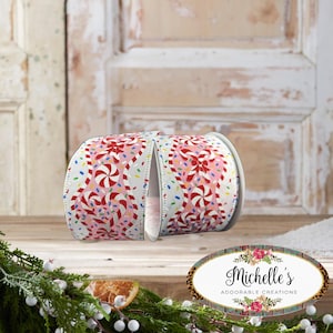 2.5in Candy Cane Sprinkle Ribbon: White (10 Yards)