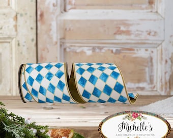 4in Harlequin Diamond Deluxe Ribbon: Cobalt Blue (10 Yards)