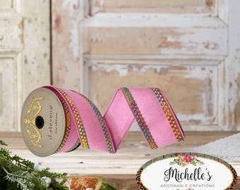 2.5in Dupion Center Braid Ribbon: Light Pink (10 Yards)