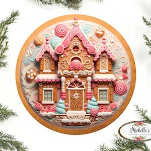 Candy Gingerbread Cookie House Faux 3D Sign - Wreath Enhancement