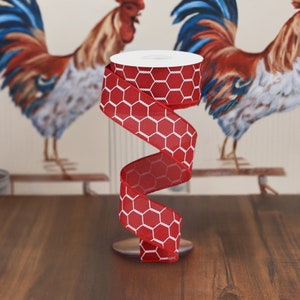 1.5in Chicken Wire Ribbon: Red Cranberry & White 10 Yards image 5