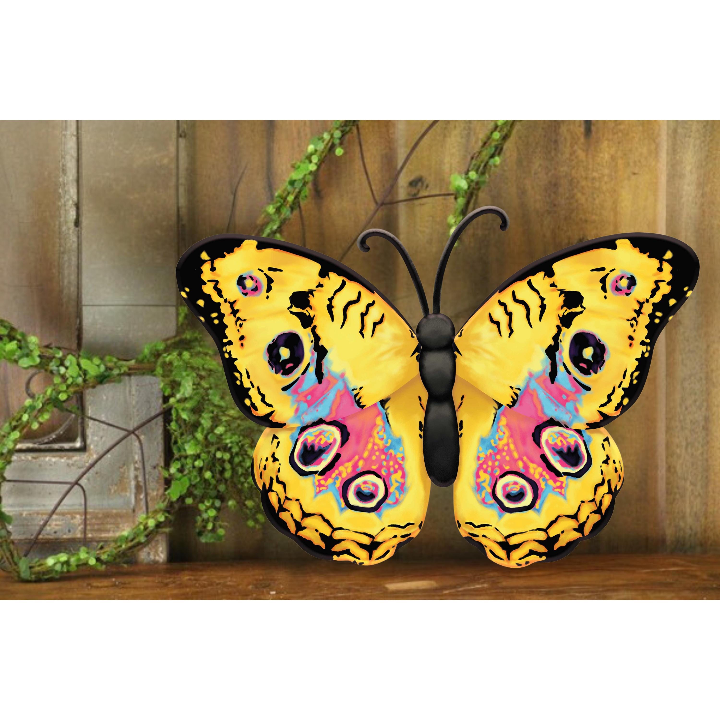 12in Yellow Pink Metal Monarch Butterfly Sign