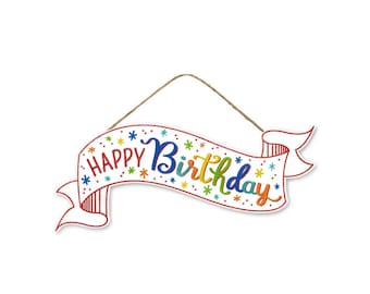 15in Wooden Banner Sign: Glitter Birthday