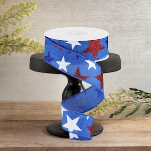 1.5in Blue Royal Canvas Ribbon: Patriotic Stars (10 Yards)