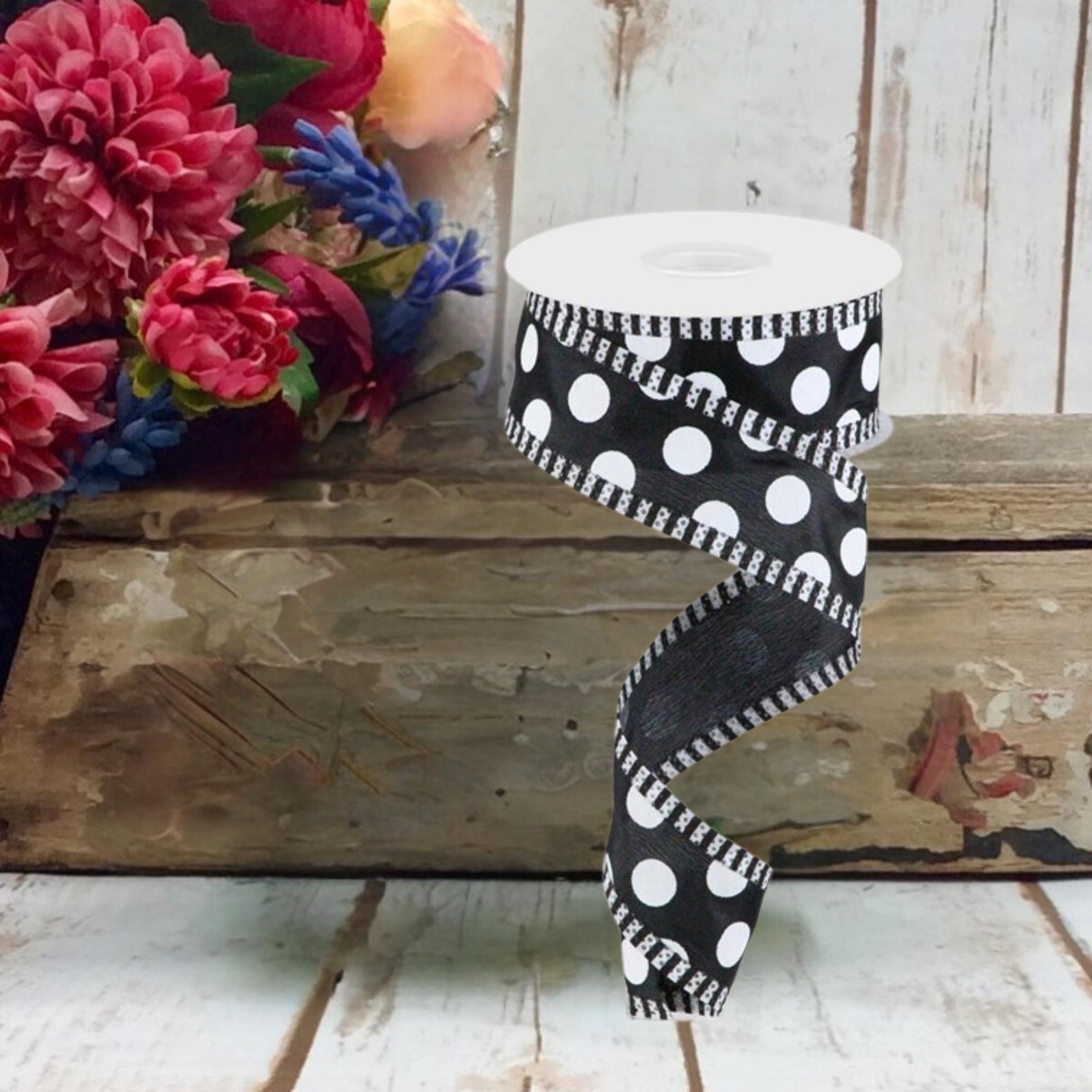 1.5in Large Polka Dot Stripe Ribbon: Black (10 Yards) - Etsy