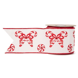 4in Candy Cane Embroidered Ribbon: Red (10 Yards)