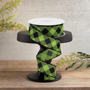1.5in Diagonal Check On Royal Ribbon: Lime Green (10 Yards)