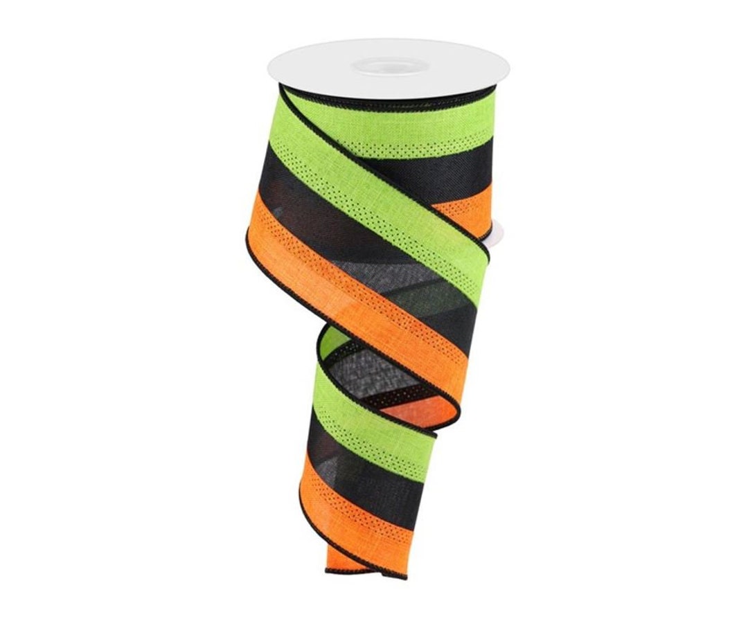 2.5in Tricolor Striped Ribbon: Orange/black/lime Green 10 - Etsy