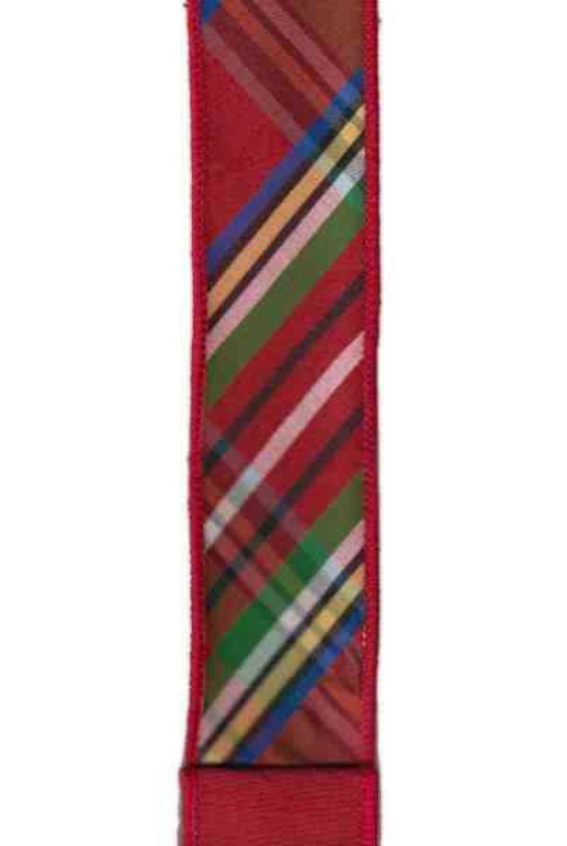 10 Yards Green 1.5 Diagonal Plaid Ribbon: Red /& Blue