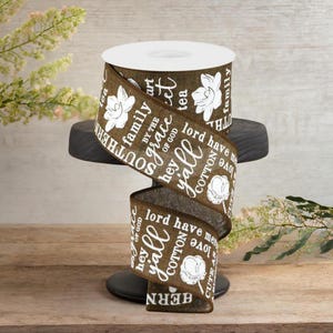 2.5in Southern Charm Royal Ribbon: Brown & White (10 Yards)