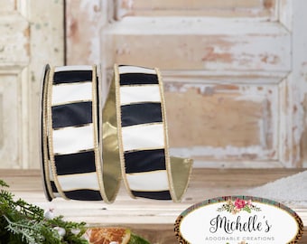 1.5in Striped Metallic Back Ribbon: Black/Gold (10 Yards)