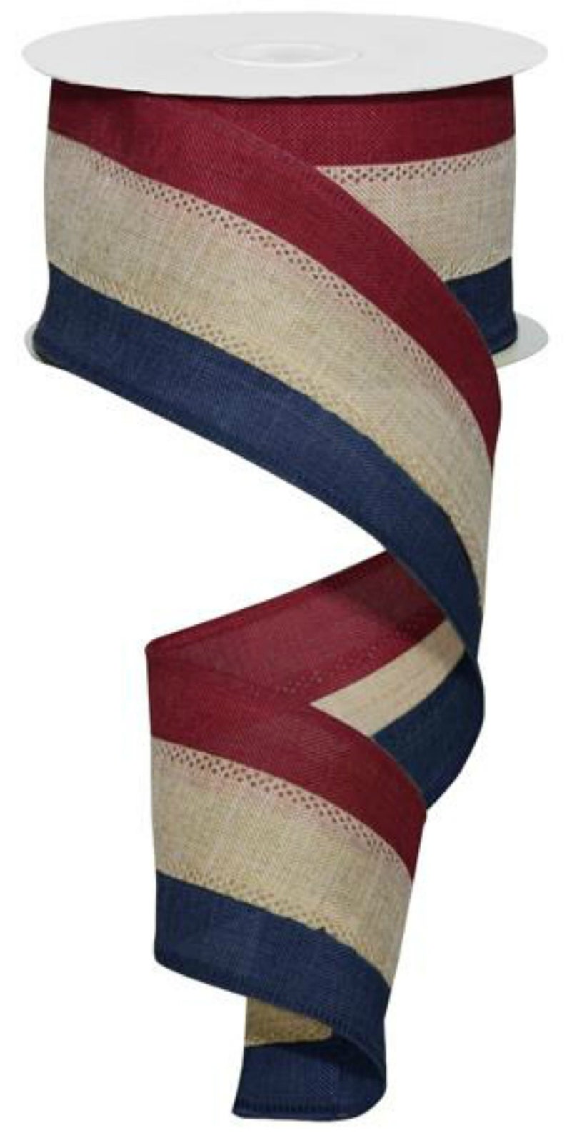 Navy 10 Yards Beige 2.5 Faux Burlap Striped Ribbon: Burgundy