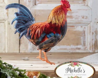 12in Metal Rooster Hanger: Multi Color