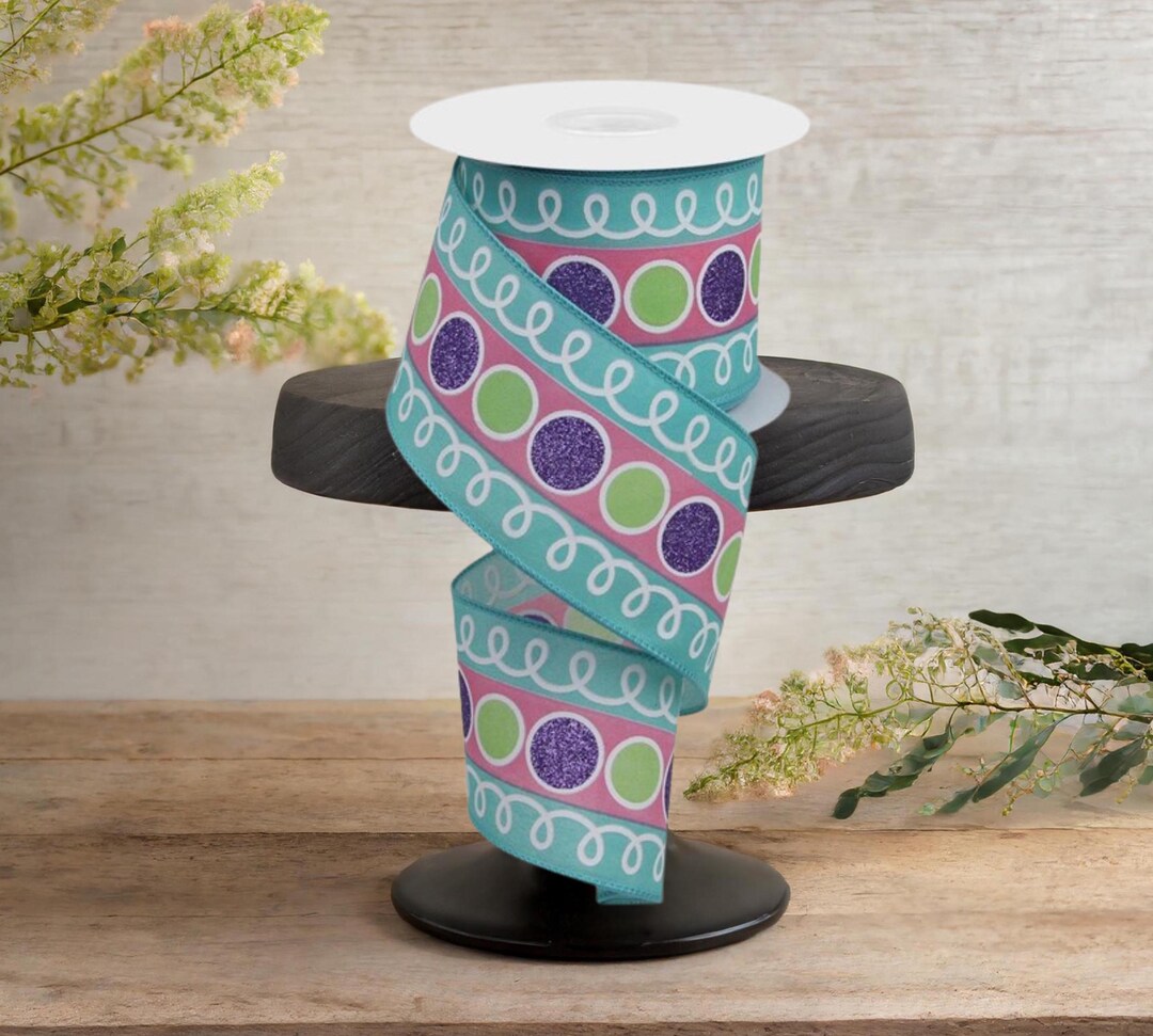 2.5in Striped Glitter Circle Loops Ribbon: Teal (10 Yards) - Etsy