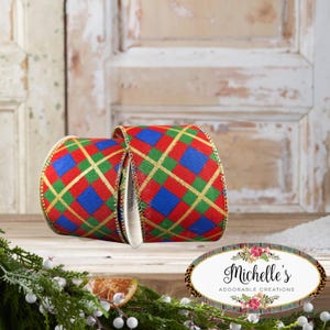 2.5in Georgina Christmas Plaid Ribbon: Red, Blue and Green (10 Yards)