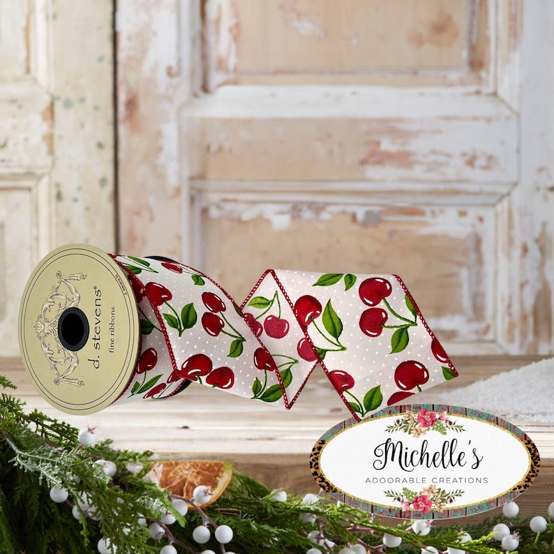 2.5in Poplin Cherries Ribbon: White (10 Yards) - Etsy