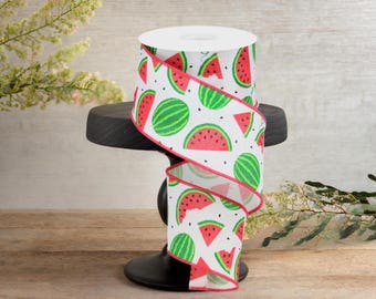 2.5in Watermelon Slices Canvas Ribbon: White (10 Yards)