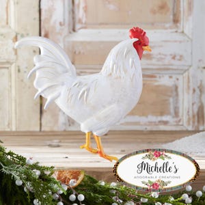 Percha de gallo de metal de 12 pulgadas: blanca