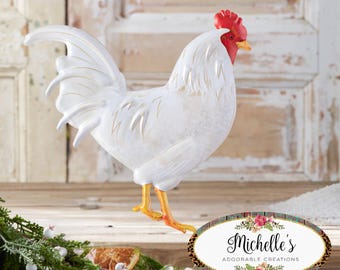 12in Metal Rooster Hanger: White