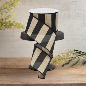 2.5in Royal Canvas Wide Stripe Ribbon: Natural & Black (10 Yards)