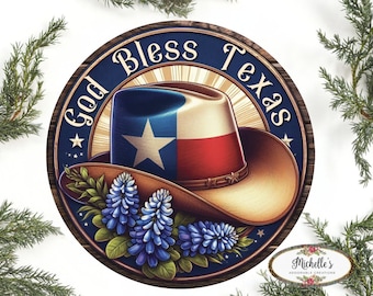 God Bless Texas Bluebonnet Cowboy Hat Sign