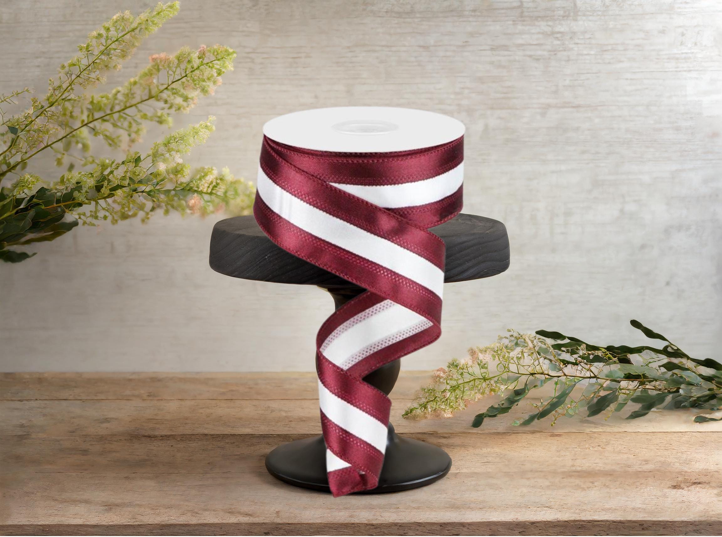 Maroon Ribon 1.5in Satin Team Stripe Ribbon: Maroon & White (10 Yards) - Etsy