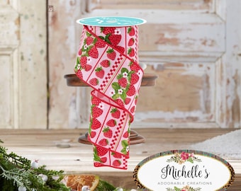 2.5in Strawberries Ribbon: Pink (10 Yards)