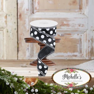 1.5in Large Polka Dot Stripe Ribbon: Black (10 Yards)