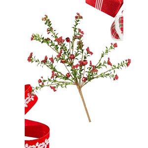 18in Jingle Bell Berry Leaf Spray: Red/Green