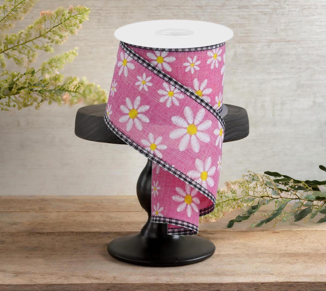 Pink Checklist Ribbon 2.5in Embroidered Daisy Check Ribbon: Pink (10 Yards) - Etsy