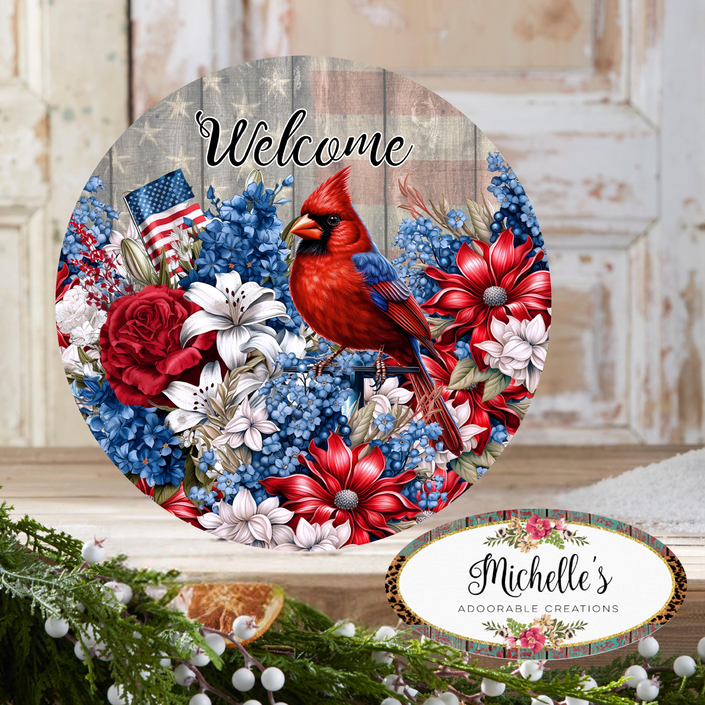Cardinal Note Welcom Patriotic Welcome Floral Cardinal Sign - Etsy